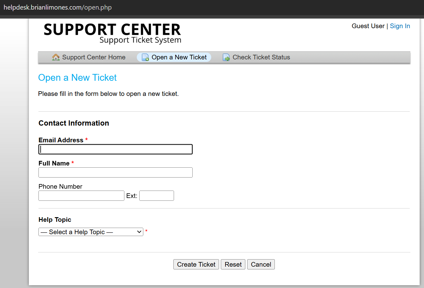 Public osTicket ticket submission form